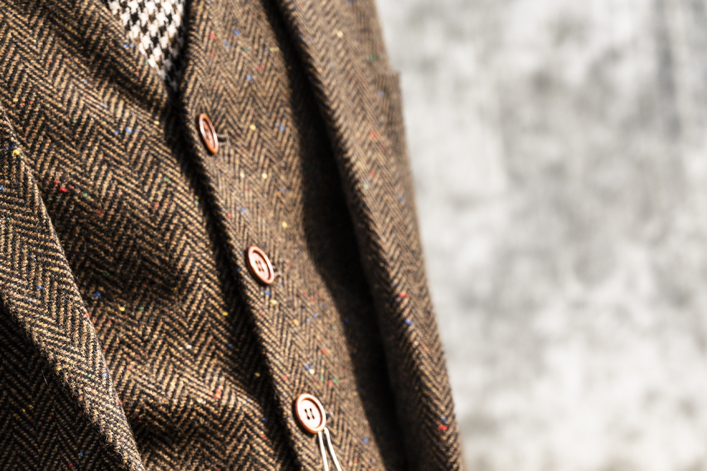 3-delig Tweed pak Bruin Visgraat Speckel