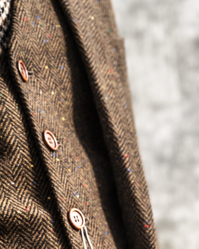 Costume 3 pièces en tweed marron à chevrons Speckel