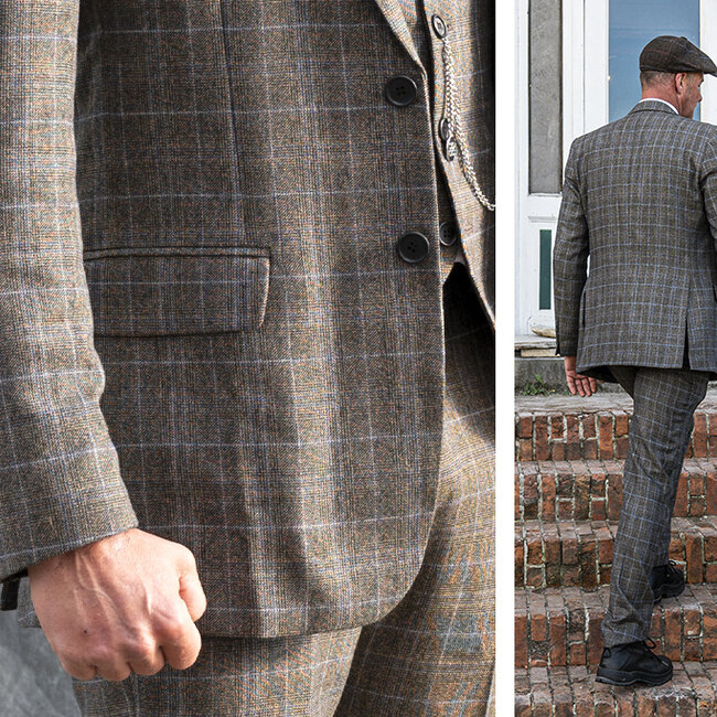 Traje a medida | Traje 3 piezas | Marrón azulado Príncipe de Gales | Billy Kimber | Peaky Blinders