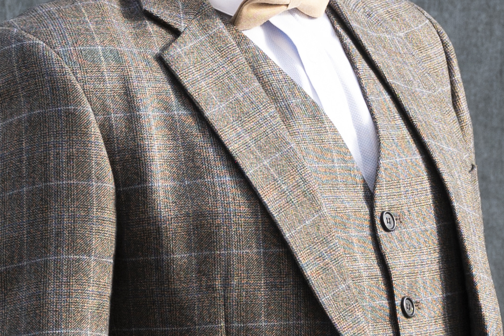 Traje de tweed de 3 piezas Marrón y azul Príncipe de Gales