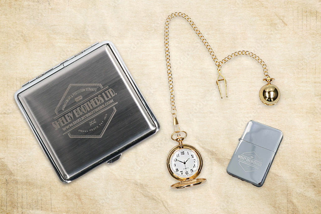 Lighter, cigarette box and watch set