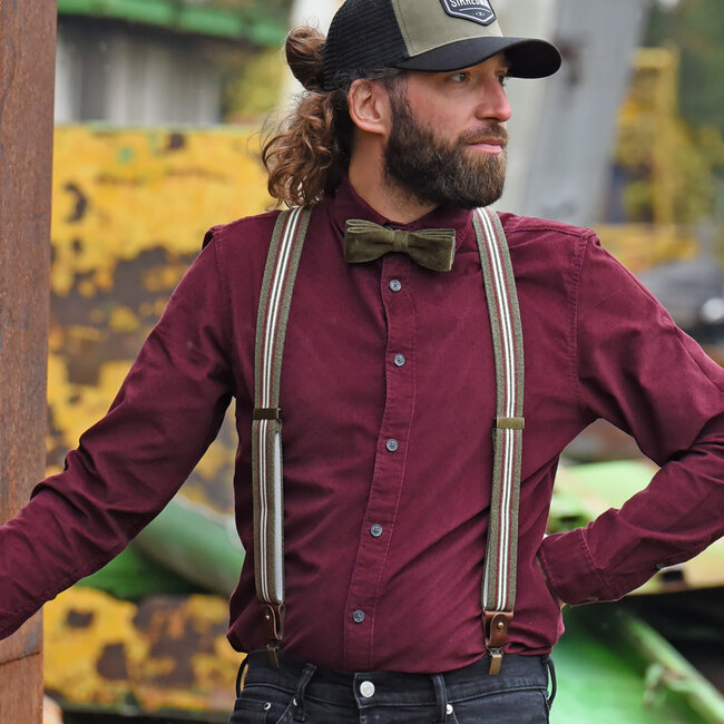 Sir Redman Bretels en Vlinderdas combipack | Groen / bordeaux / gebroken wit | Traditionele bretels voor heren
