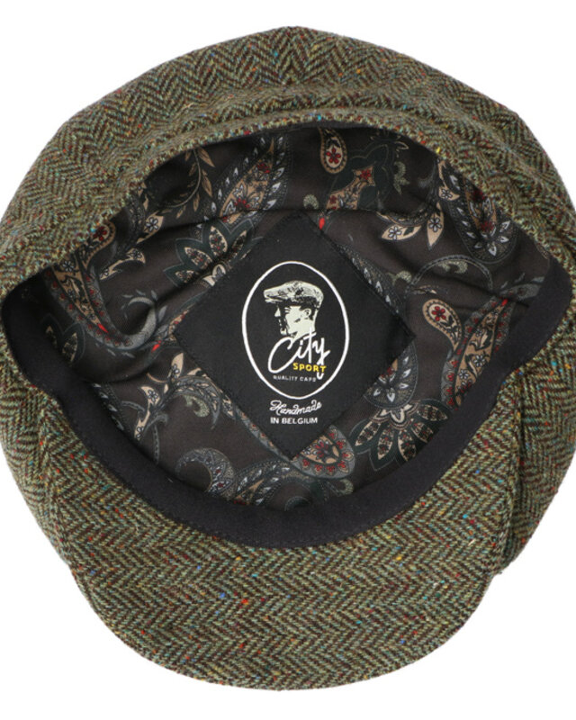 CitySport Cap Deluxe | Green Wool Herringbone | 8 Panels