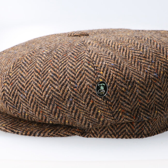 CitySport Cap Deluxe | Braunes Woll-Fischgrätenmuster | 8-teilig