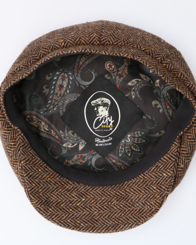 Gorra CitySport Deluxe | Marrón lana en espiga | 8 paneles