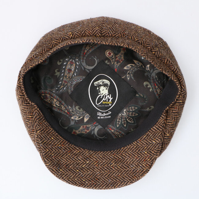 CitySport Cap Deluxe | Braunes Woll-Fischgrätenmuster | 8-teilig