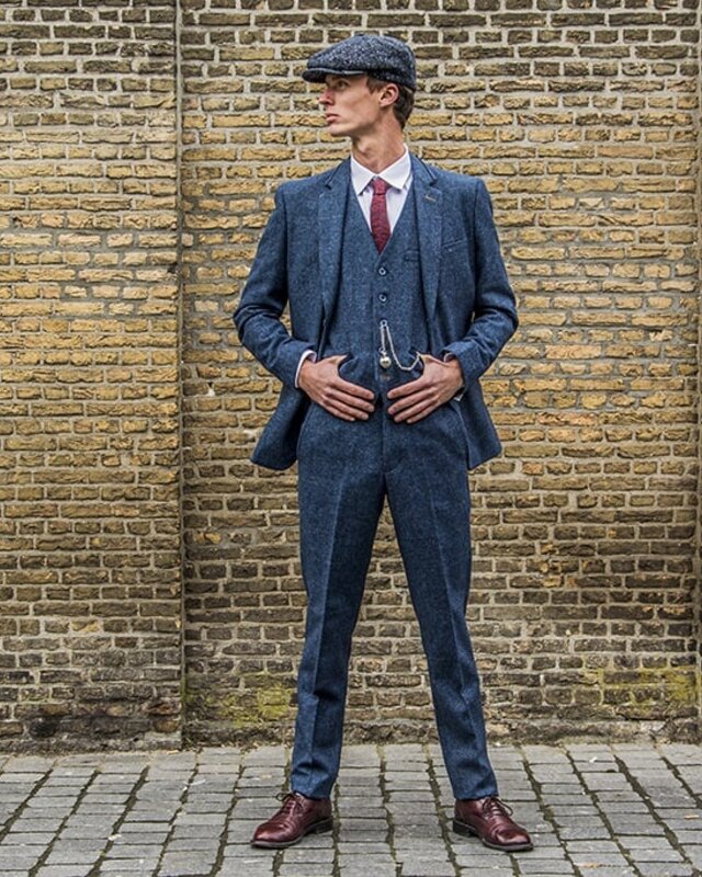Cavani Traje de 3 piezas Peaky Blinders Carnegi Traje azul - Traje listo para usar