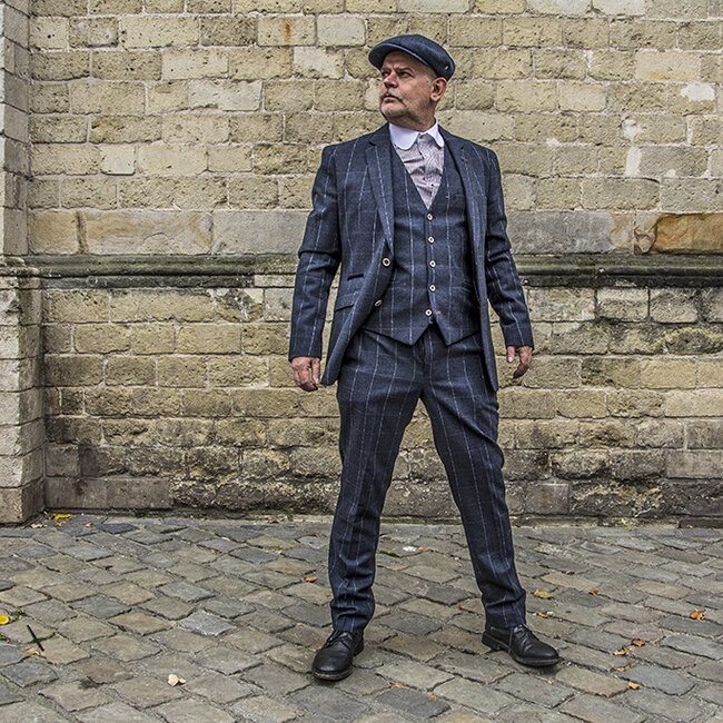 Cavani Traje para hombre | Traje de 3 piezas | azul marino a cuadros | John Shelby | Peaky Blinders