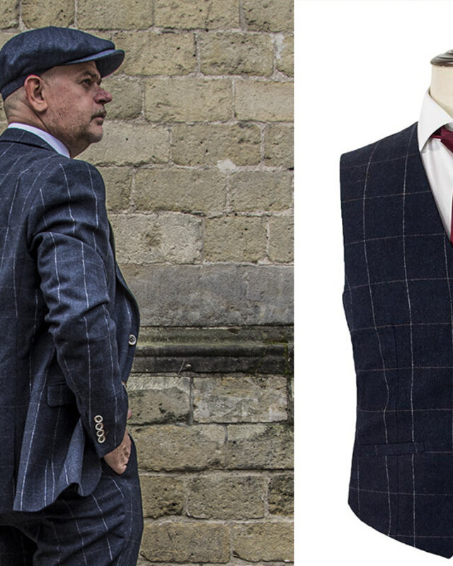 Cavani Herren Anzug | 3-teiliger Anzug | marineblau kariert | John Shelby | Peaky Blinders