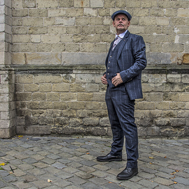 Cavani Traje para hombre | Traje de 3 piezas | azul marino a cuadros | John Shelby | Peaky Blinders