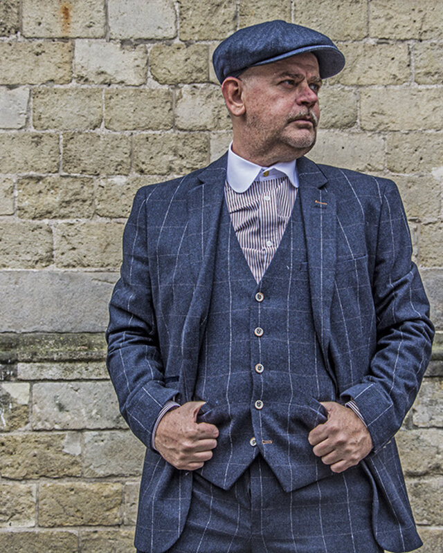 Cavani Traje para hombre | Traje de 3 piezas | azul marino a cuadros | John Shelby | Peaky Blinders