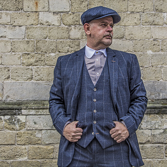 Cavani Traje para hombre | Traje de 3 piezas | azul marino a cuadros | John Shelby | Peaky Blinders