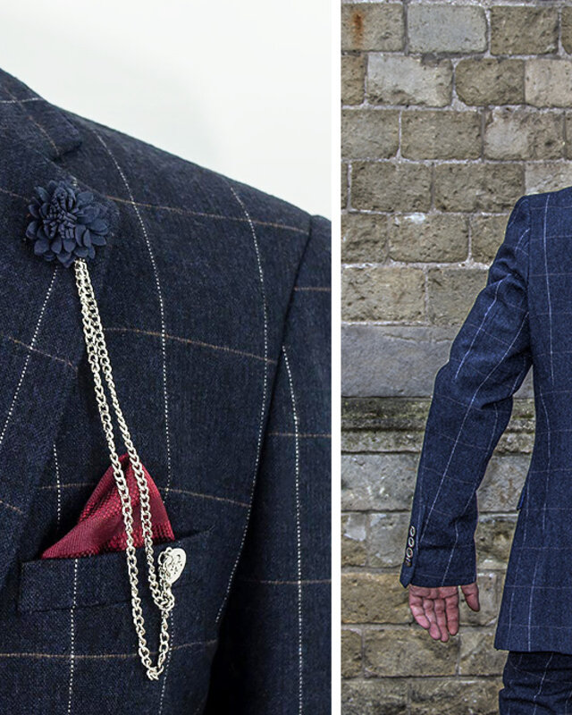 Cavani Herren Anzug | 3-teiliger Anzug | marineblau kariert | John Shelby | Peaky Blinders