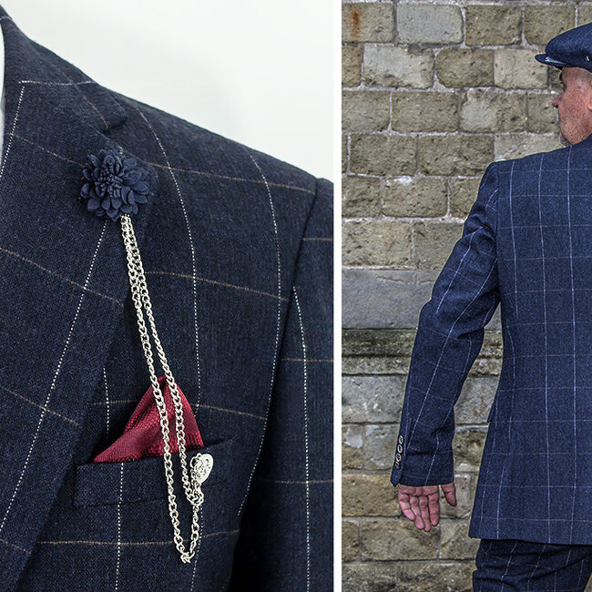 Cavani Traje para hombre | Traje de 3 piezas | azul marino a cuadros | John Shelby | Peaky Blinders