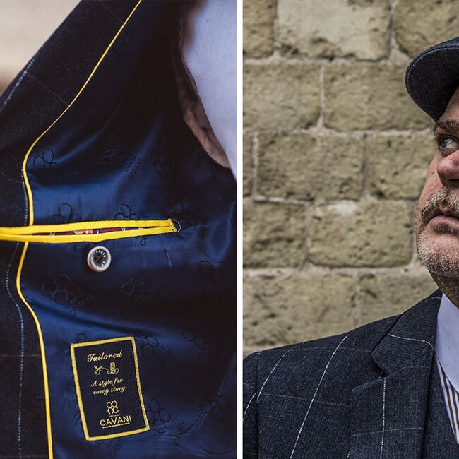 Cavani Traje para hombre | Traje de 3 piezas | azul marino a cuadros | John Shelby | Peaky Blinders
