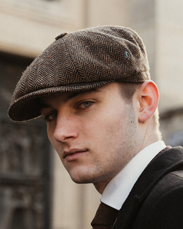 Gorra CitySport Deluxe | Marrón lana en espiga | 8 paneles