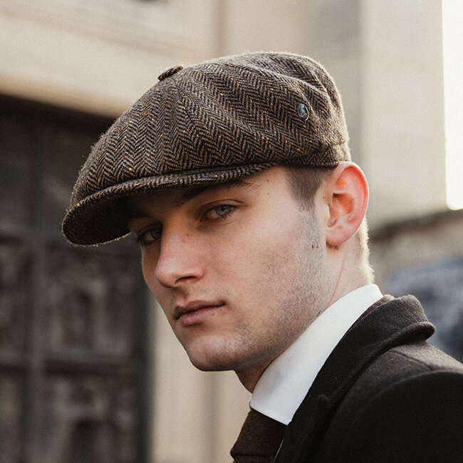 CitySport Cap Deluxe | Braunes Woll-Fischgrätenmuster | 8-teilig