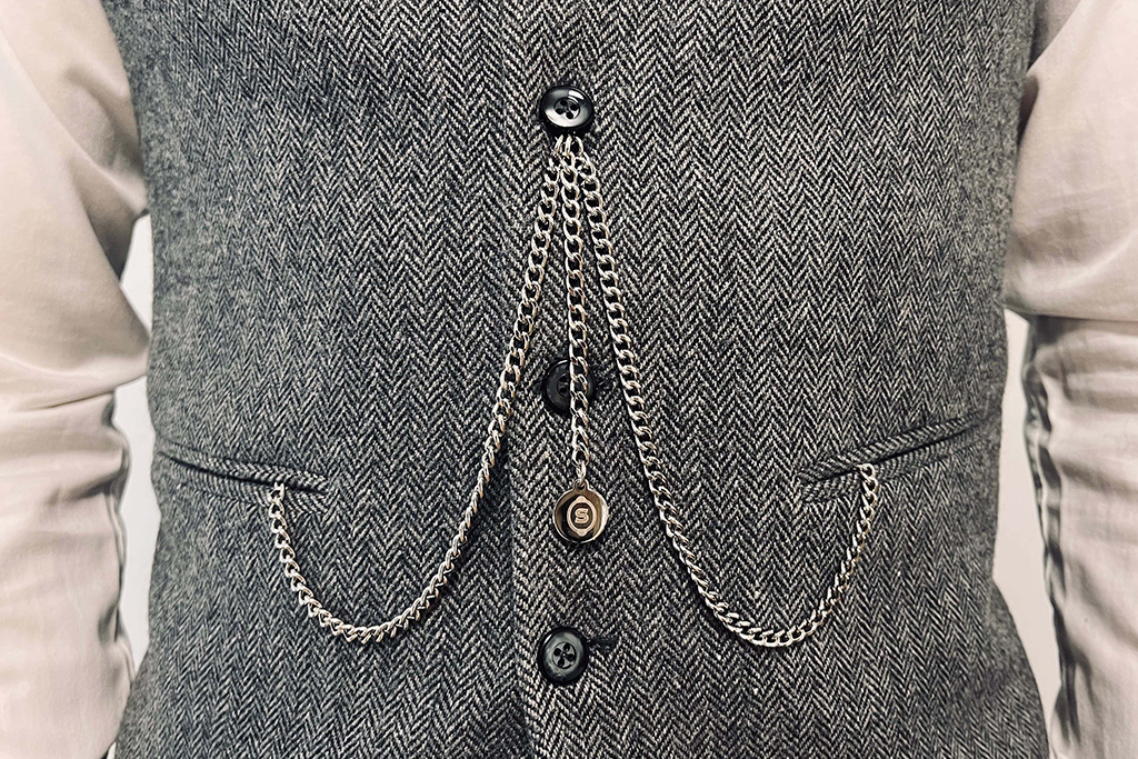 Peaky Blinders Taschenuhr Silber mit Kugel und Albertkette