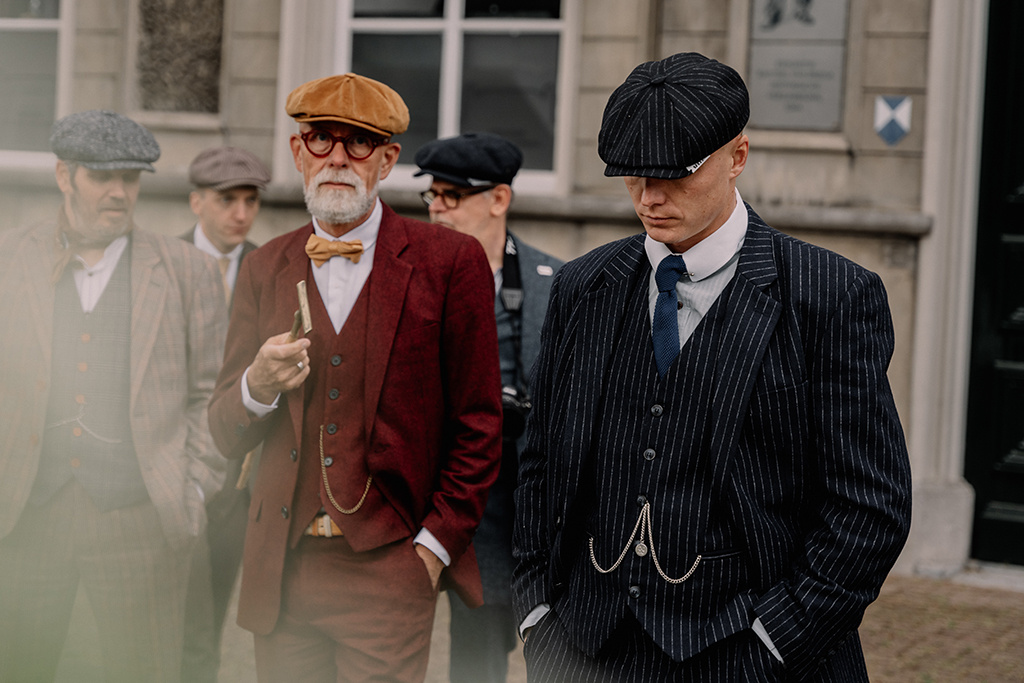 Traje de tweed de 3 piezas Clásico Azul Marino a Rayas