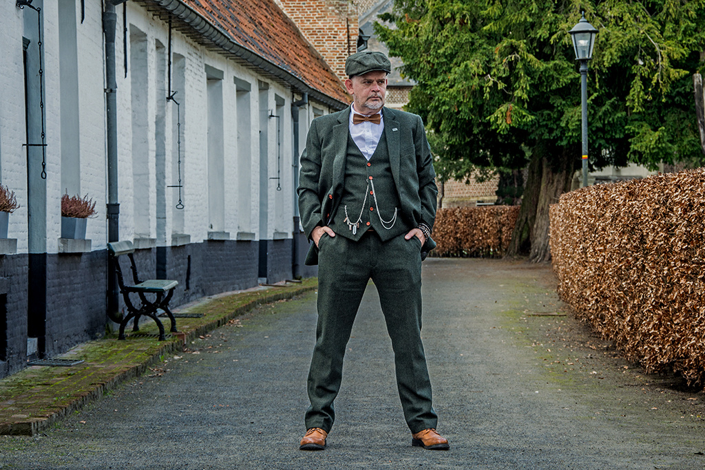 3-teiliger Tweed-Anzug grünes Fischgrätenmuster