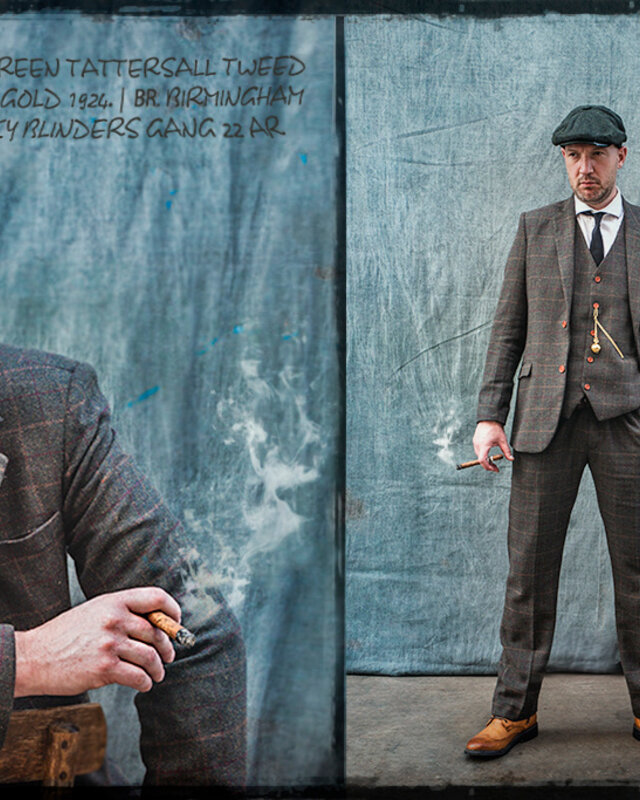 Costume sur mesure pour homme | costume 3 pièces | vert foncé Tattersall | Aberama Gold | peaky blinders