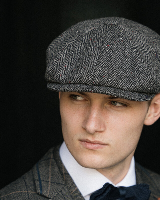 CitySport Cap Deluxe | Graues Woll-Fischgrätenmuster | 8-teilig