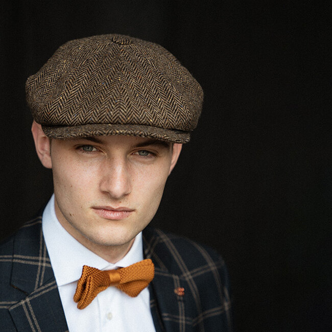 CitySport Cap Deluxe | Braunes Woll-Fischgrätenmuster | 8-teilig