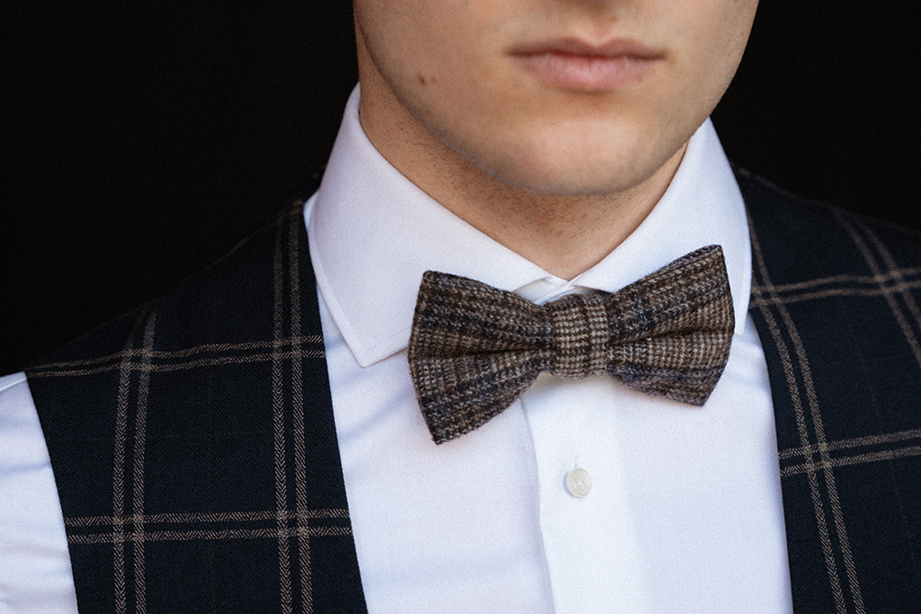 Luxe Vlinderdas | Bruin/blauw | Tweed | Elegante Vlinderdas Voor Mannen | Peaky Blinders