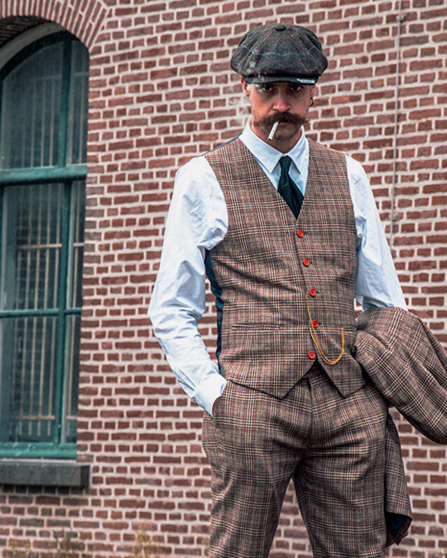 Maatpak voor heren | 3-delig pak | bruin/beige Prince of Wales | Arthur Shelby | Peaky Blinders