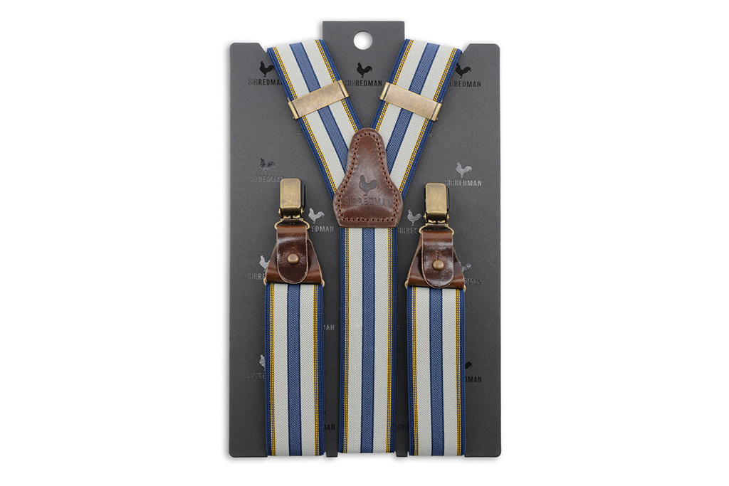 Sir Redman Bretelles Leandro de luxe | pour homme | Bleu/jaune | Bretelles traditionnelles