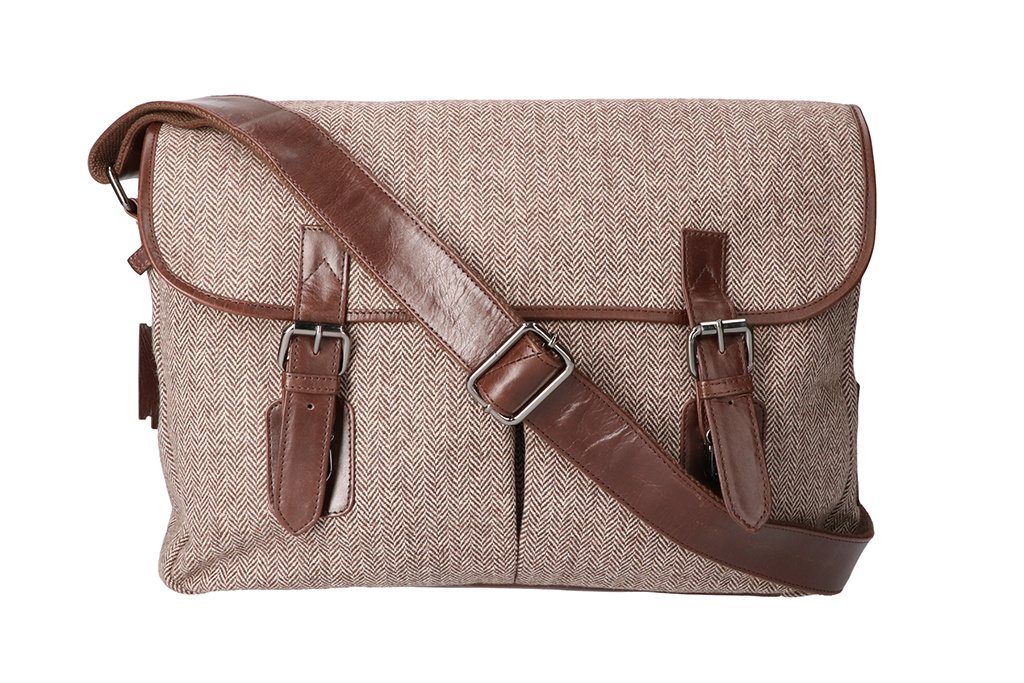 Finn - Sac de messager en tweed - Marron