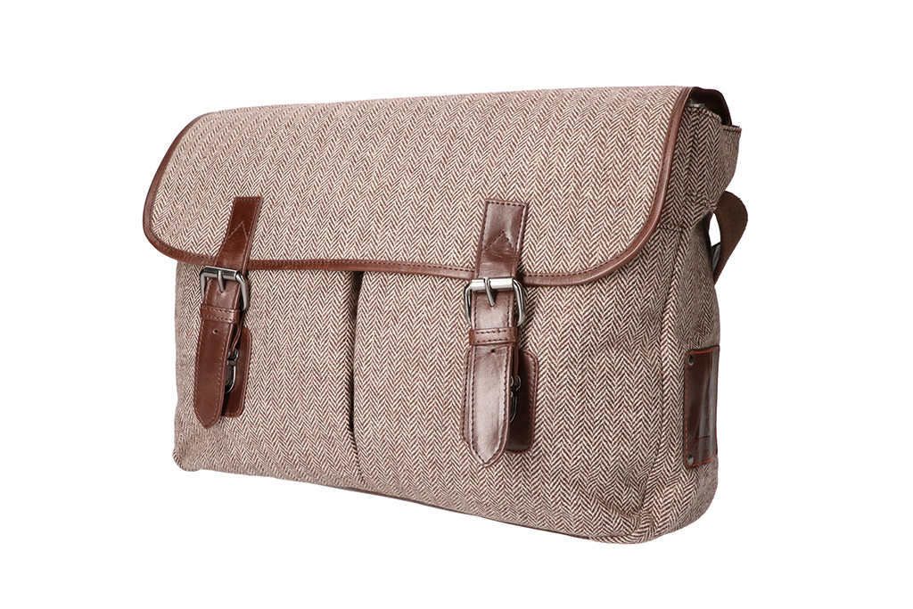 Finn - Sac de messager en tweed - Marron