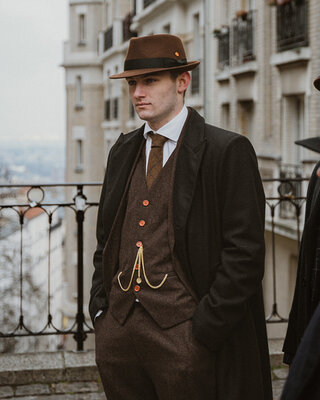 Traje Tweed Marrón Oscuro Espiga de Cebada