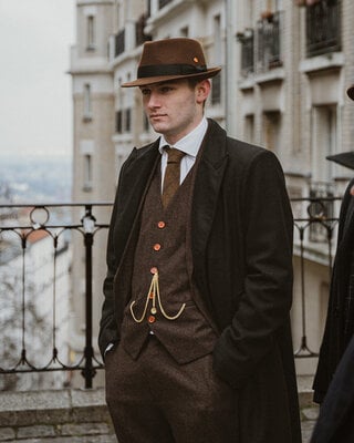 Traje Tweed Marrón Oscuro Espiga de Cebada