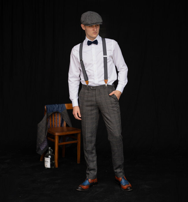 Sir Redman Suspenders and bow tie combo pack | Blue herringbone | Traditional Suspenders for men