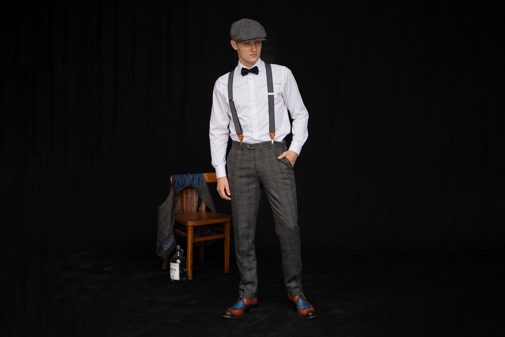 Sir Redman Traditional suspenders for men  - Sir Redman Combi Pack Herringbone motif blue