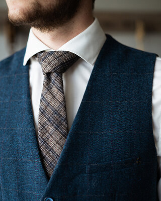 Sir Redman Tweed Stropdas | Bruin/blauw | Wol Tweed | Elegante stropdas voor mannen