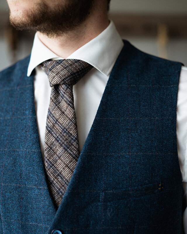 Sir Redman Tweed-Krawatte | Braun/Blau | Wolle Tweed | Elegante Krawatte für Männer