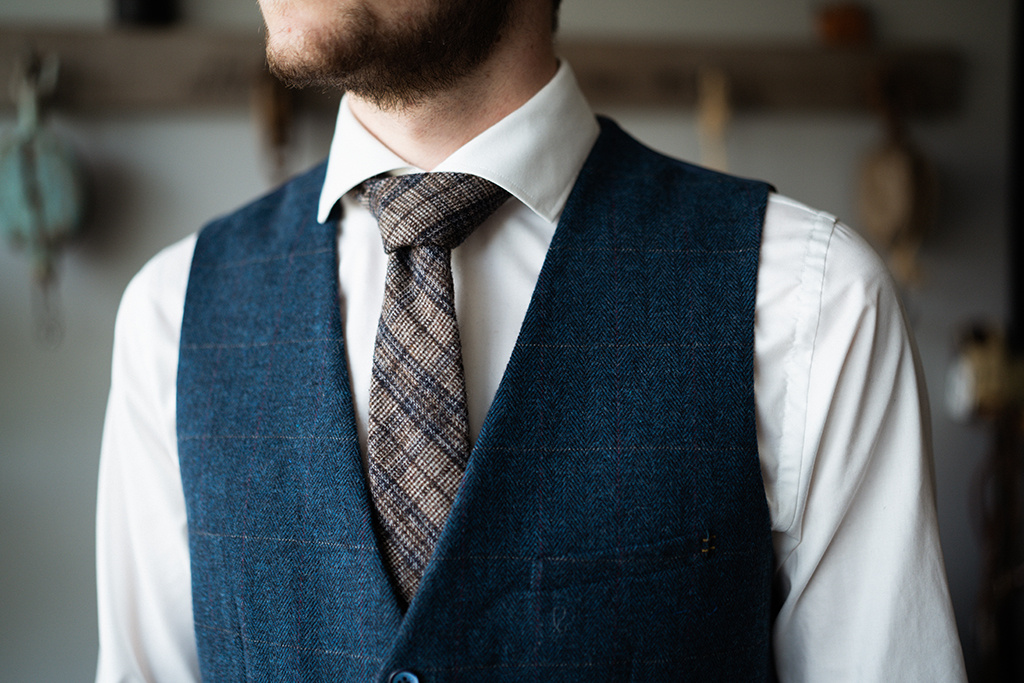 Cravate Pour Homme Frederick Thomas - Tweed à Carreaux Marron - 100% Coton/laine - Neuf Avec étiquettes - Fabriqué Au Royaume-Uni
