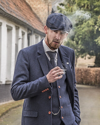 Costume Tweed Bleu Marine Chevron