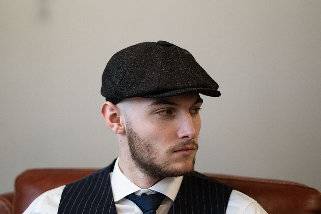 Heather Casquette Archie | Noir | 8 panneaux | 100% laine Twill