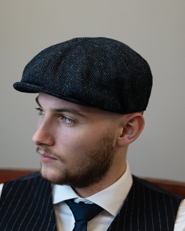 Heather Arran Pet | Harris Tweed | 8-panelen | Blauw/zwart