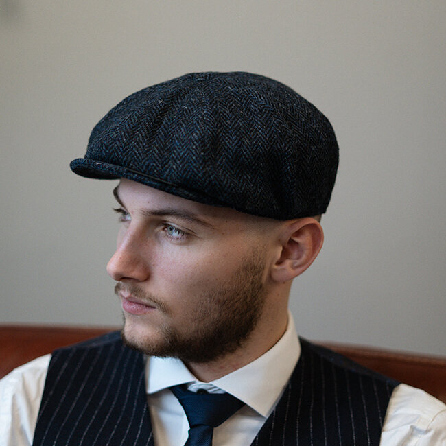 Heather Arran Pet | Harris Tweed | 8-panelen | Blauw/zwart