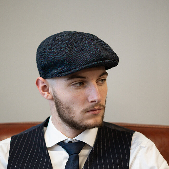 Heather Arran Pet | Harris Tweed | 8-panelen | Blauw/zwart