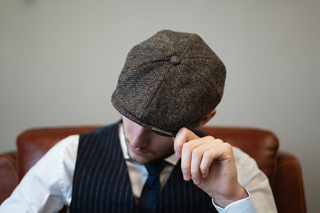 Gorro de 8 piezas Arran Harris Tweed Gris