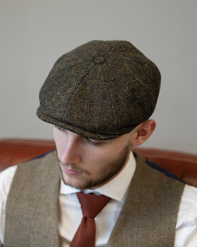 Heather Arran Mütze | Harris Tweed | 8-Panels | Waldgrün