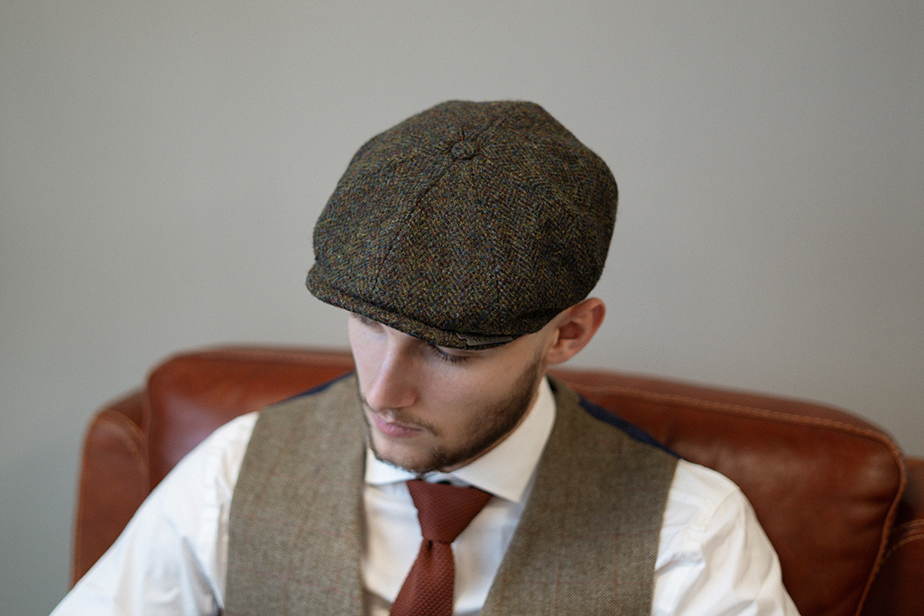 Arran 8-piece Harris Tweed cap Forest Green