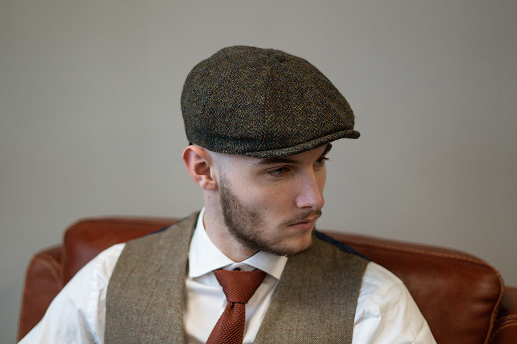 Gorro de 8 piezas Arran Harris Tweed Verde bosque