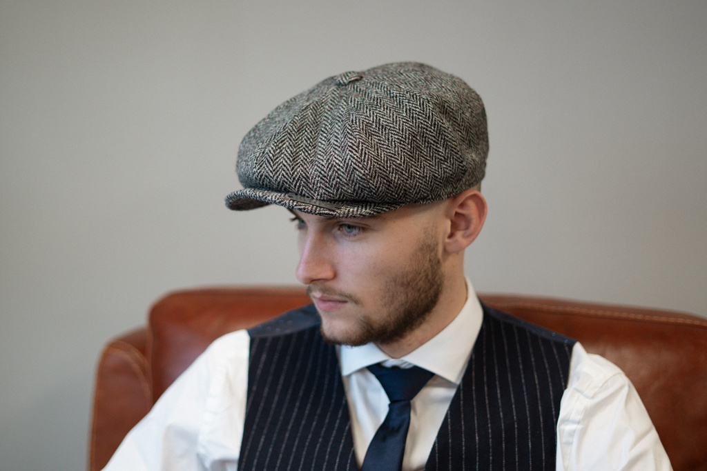 Newsboy 8-piece Harris Tweed cap Grey