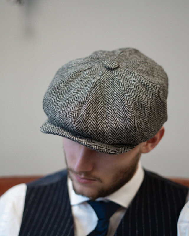 Heather Newsboy Pet | Harris Tweed | 8-panelen | Grijs